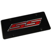Camaro SS License Plate - Black Laser Acrylic with Red Logo