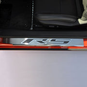 Camaro 2010-2015 Door Sill Plates - Brushed-Polished Stainless Steel "RS" Carbon Fiber