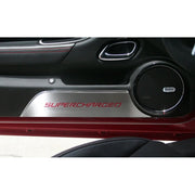 Camaro SUPERCHARGED Logo Door Kick Plates - Brushed with Carbon Fiber Inlay