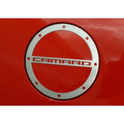 Camaro Fuel Door Trim-Gas Cap Cover with "Camaro" script - Brushed