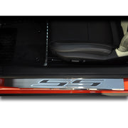 Camaro Door Sill Plates - Brushed-Polished Stainless Steel "SS" Carbon Fiber