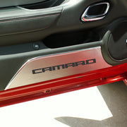 Camaro Logo Door Kick Plates - Brushed with Carbon Fiber Inlay