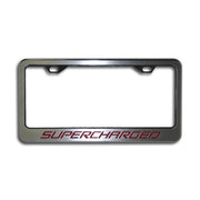 Camaro License Plate Frame Brushed-Polished with Carbon Fiber "SUPERCHARGED" Inlay