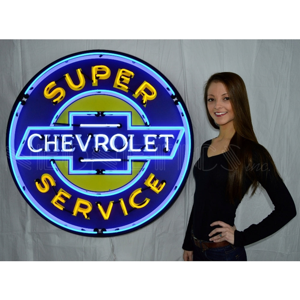 GM SUPER CHEVY SERVICE 36 INCH NEON SIGN IN METAL CAN On Sale |West ...