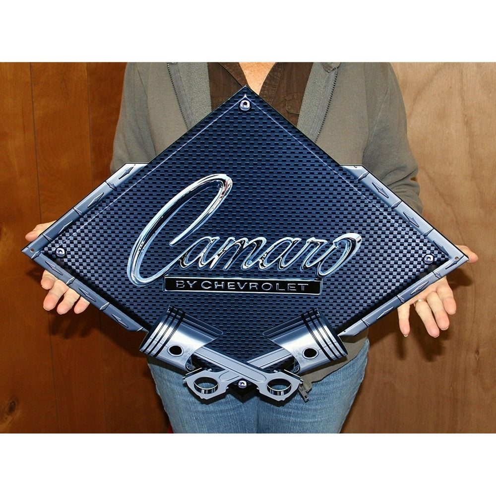 Camaro by Chevrolet Crossed Pistons Metal Sign 25